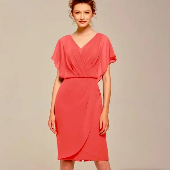 white christmas dresses Coral Prom Dress Formal Long Sleeve Chiffon Prom Dress main image 1